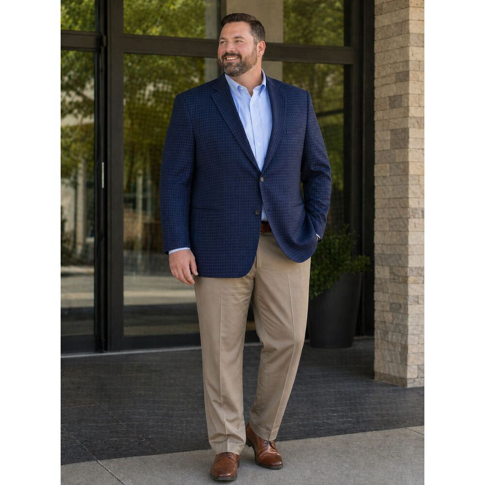 Oak Hill Sport Coat Mens 3XLT 55/56T Navy Blue Check Blazer Suit Jacket